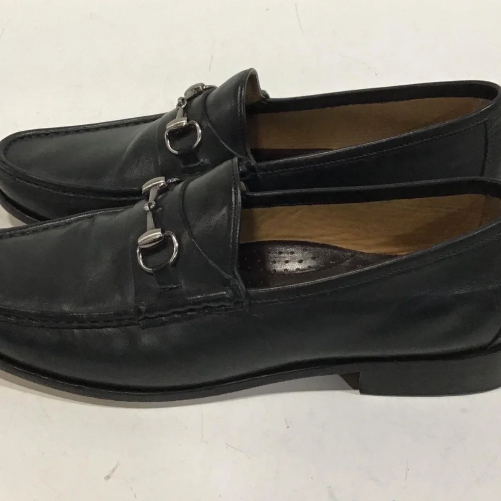 Men's Martin Dingman Addison Black Leather Horse Bit Loafers Size 10M